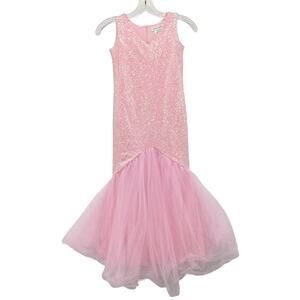 Wishcraft Girls Size 6 Pink Sequin Mermaid V-Neck Formal Gown